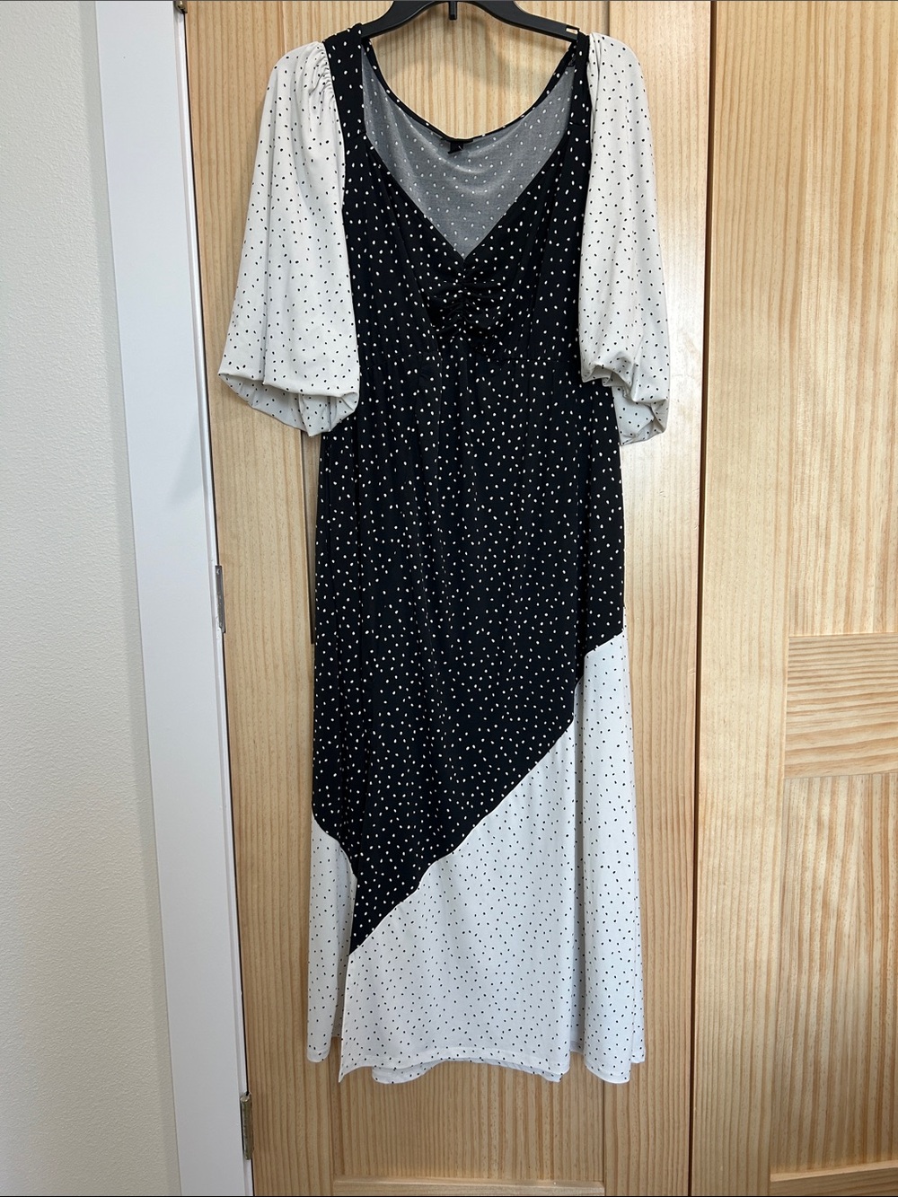 torrid Black and White Polka Dot Paneled Midi Dress